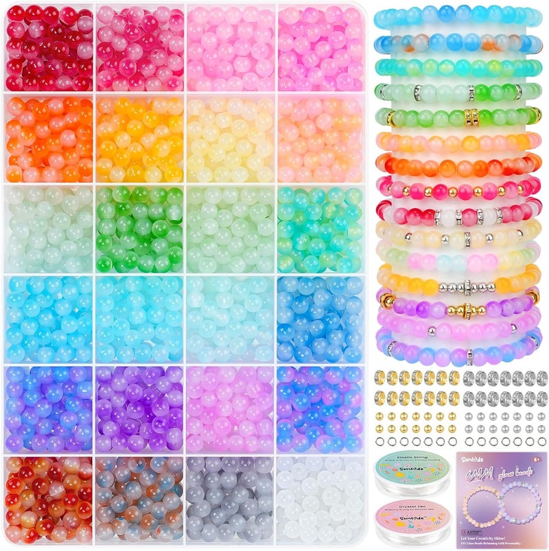 Sunlode Glass Beads for Bracelets 1400pcs Bracelet Making Kit 6mm Glass Bead for Jewelry Making Bracelet Beads 24 Colors Crystal Beads Adult Jewelry Making Supplies Round Glass Beads (24 Gradients) - Image 1